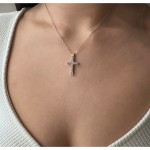 Double sided baptism cross with double chain K14 pink and white gold with zircon, ko5236 CROSSES Κοσμηματα - chrilia.gr