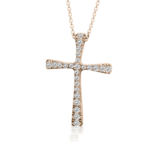 Baptism cross with chain K18 pink gold with diamonds 0.20ct, VS2, H ko5584 CROSSES Κοσμηματα - chrilia.gr