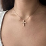 Double sided baptism cross with double chain K14 pink gold with zircon, ko5234 CROSSES Κοσμηματα - chrilia.gr