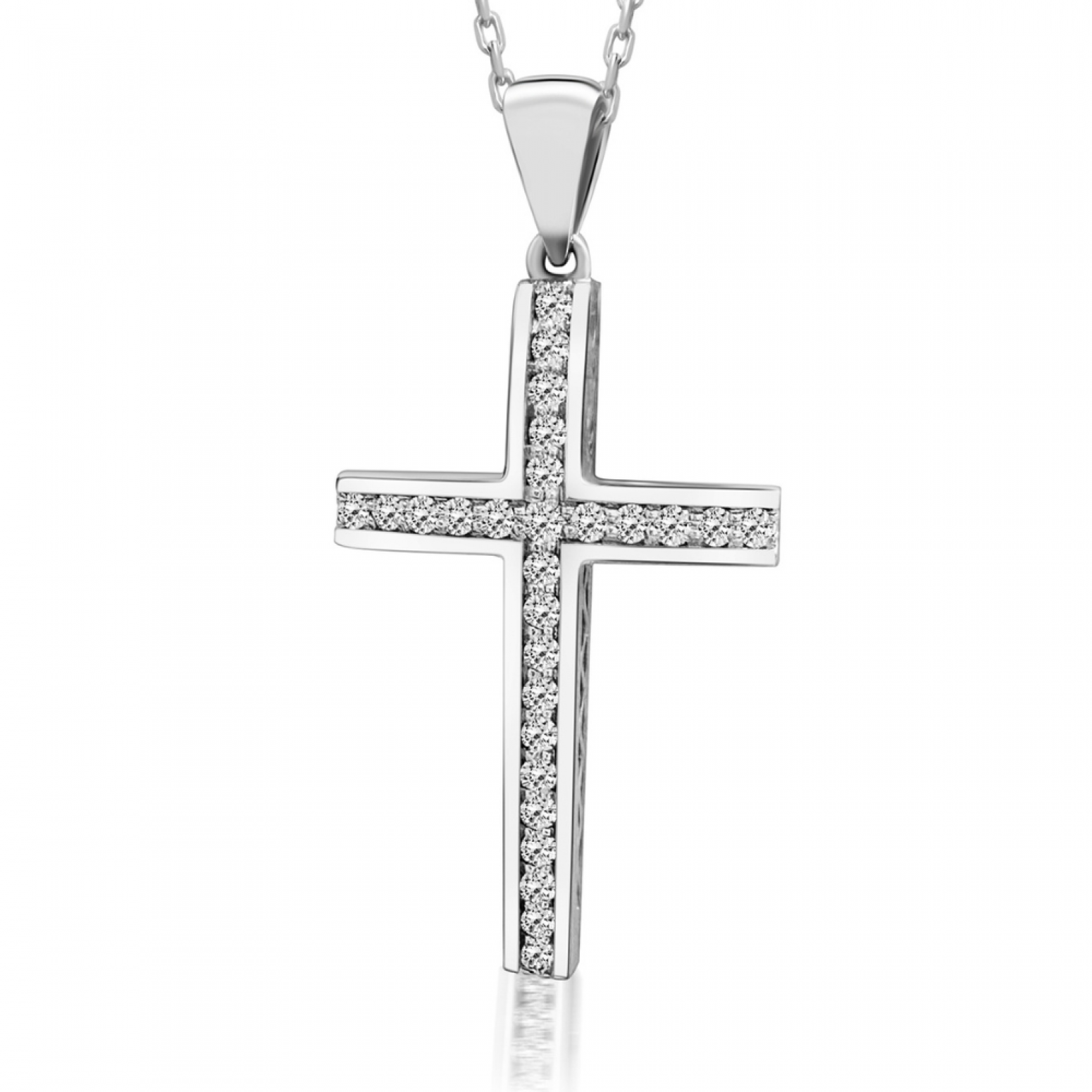 Baptism cross with chain K18 white gold with diamonds 0.18ct, VS1, G ko6078 CROSSES Κοσμηματα - chrilia.gr