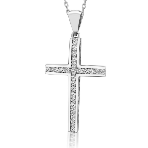 Βαπτιστικός σταυρός με αλυσίδα Κ18 λευκόχρυσο με διαμάντια 0.18ct, VS1, G ko6078
