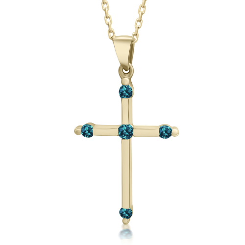 Βαπτιστικός σταυρός με αλυσίδα Κ18 χρυσό με μπλε διαμάντια 0.11ct, ko6075
