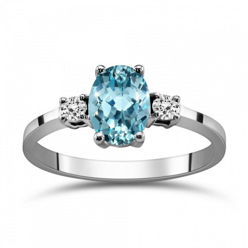 Solitaire ring 18K white gold with aquamarine 0.60ct and diamonds  VS1, G da4220 ENGAGEMENT RINGS Κοσμηματα - chrilia.gr