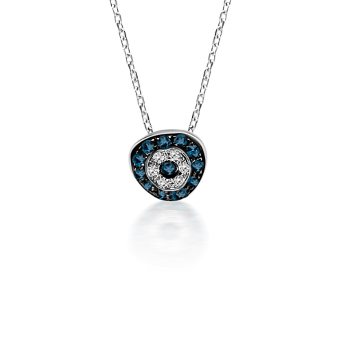 Eye necklace, Κ9 white gold with London Blue topaz 0.18ct and diamonds 0.06ct, VS1, H ko5890 NECKLACES Κοσμηματα - chrilia.gr