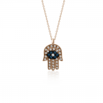 Hamsa necklace, Κ9 pink gold with London Blue topaz 0.10ct and diamonds 0.17ct, VS1, H ko5908 NECKLACES Κοσμηματα - chrilia.gr