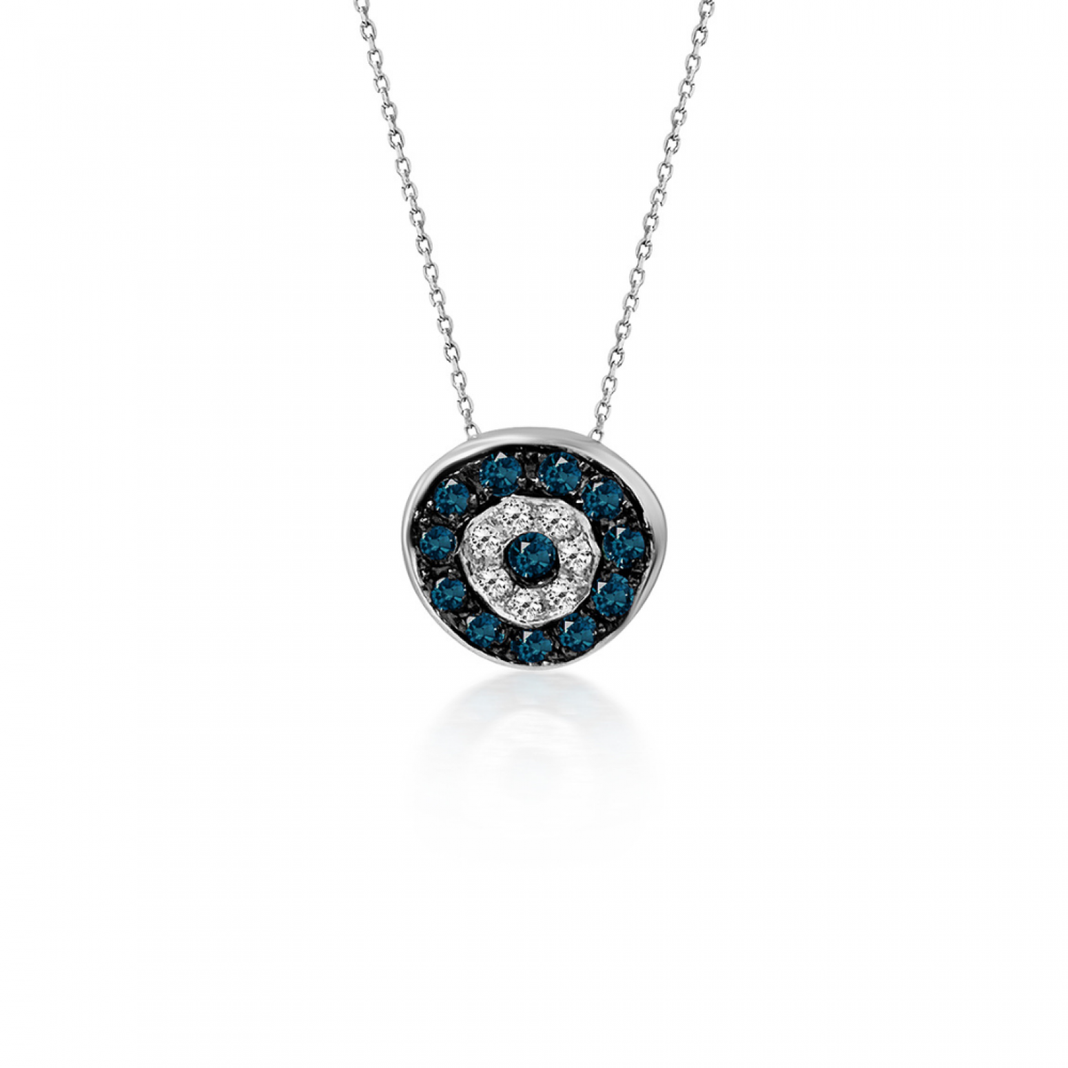 Eye necklace, Κ9 white gold with London Blue topaz 0.50ct and diamonds 0.06ct, VS1, H ko5909 NECKLACES Κοσμηματα - chrilia.gr