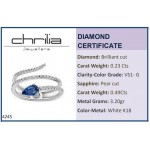 Multistone ring 18K white gold with sapphire 0.49ct and diamonds 0.23ct, VS1, G, da4245 ENGAGEMENT RINGS Κοσμηματα - chrilia.gr