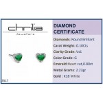 Σκουλαρίκια καρδιές Κ18 λευκόχρυσο με σμαράγδια 0.80ct, και διαμάντια 0.10ct VS1, G sk3517 ΣΚΟΥΛΑΡΙΚΙΑ Κοσμηματα - chrilia.gr