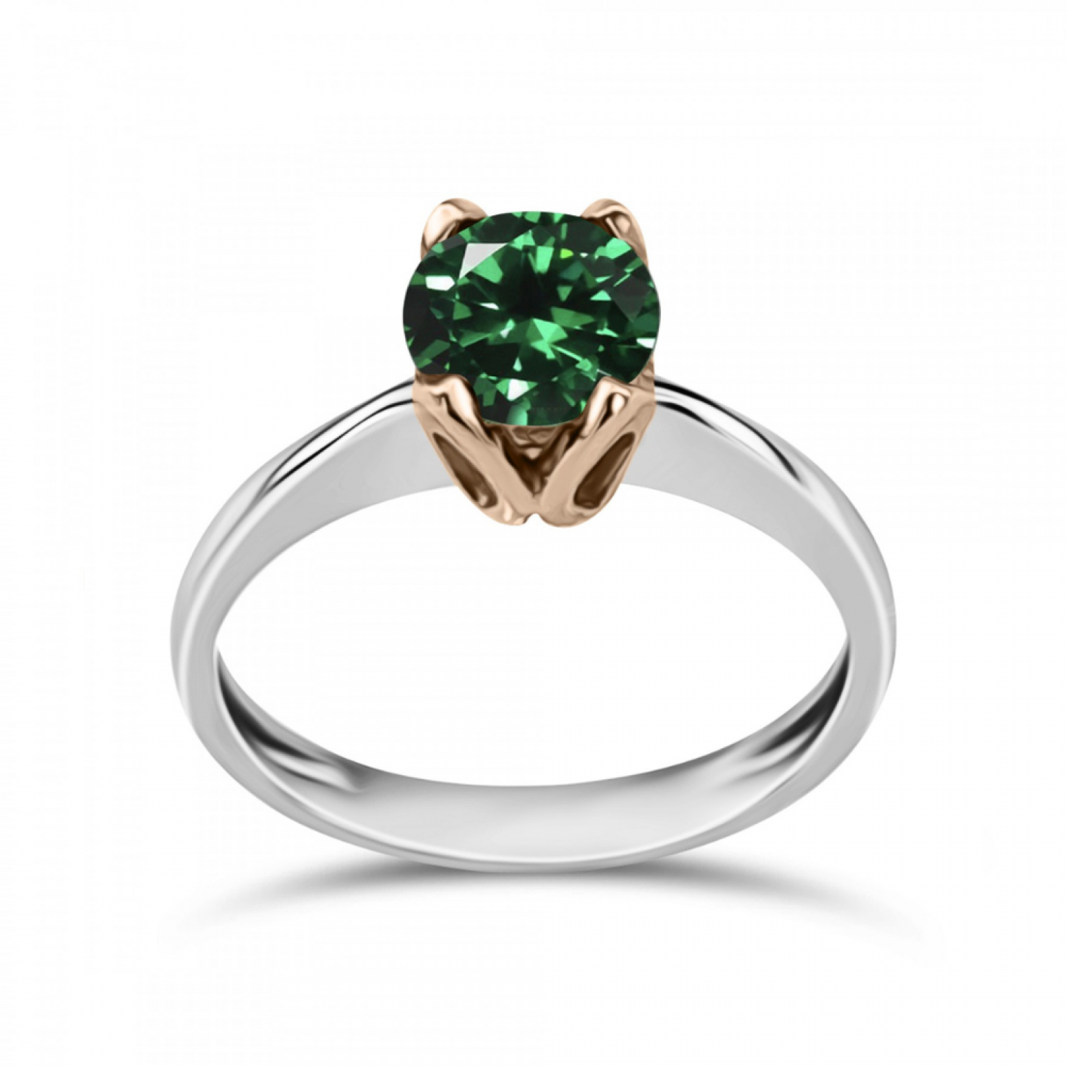 Solitaire ring 14K white and pink gold with green zircon, da3423 ENGAGEMENT RINGS Κοσμηματα - chrilia.gr