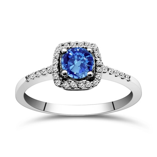 Solitaire ring 18K white gold with blue sapphire 0.52ct and diamonds, VS1, G da4248 ENGAGEMENT RINGS Κοσμηματα - chrilia.gr