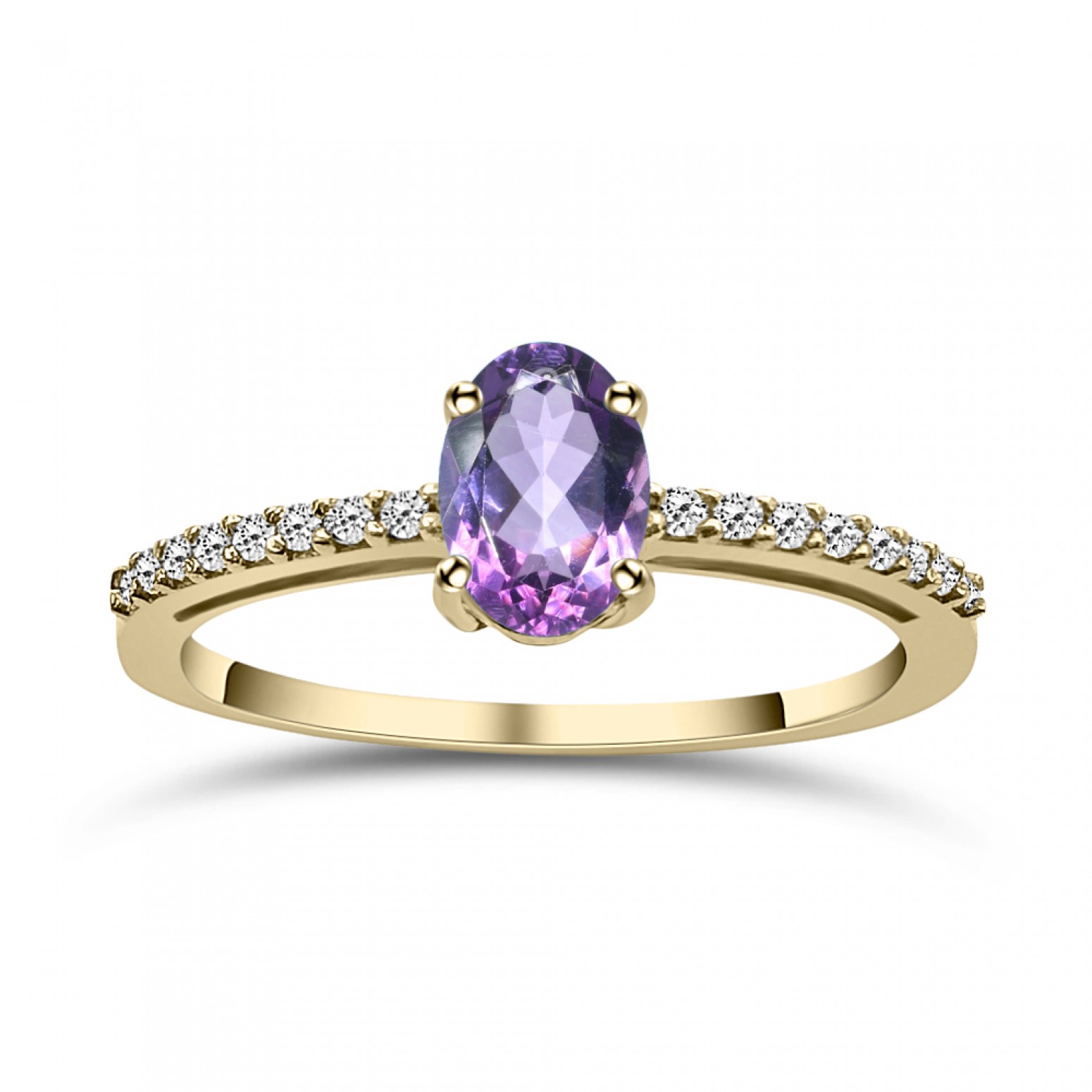 Solitaire ring 14K gold with amethyst and zircon, da4226 RINGS Κοσμηματα - chrilia.gr
