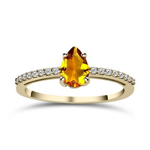 Solitaire ring 14K gold with citrin and zircon, da4229 RINGS Κοσμηματα - chrilia.gr