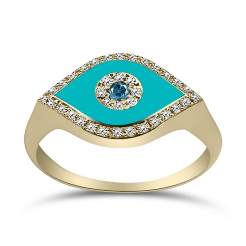 Eye ring, 18K gold with diamonds 0.15ct, VS1, G, and enamel, da4230 RINGS Κοσμηματα - chrilia.gr