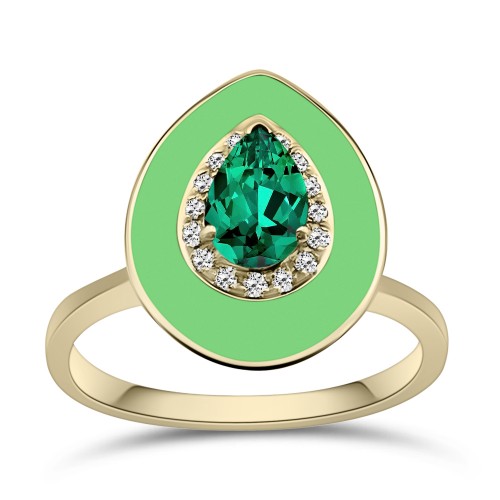 Multistone ring 18K gold with emerald 0.35ct, diamonds and enamel, da4231 RINGS Κοσμηματα - chrilia.gr