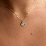 Clover necklace, Κ14 gold with black zircon, ko1773 NECKLACES Κοσμηματα - chrilia.gr