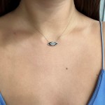 Eye necklace, Κ9 pink gold with blue, white zircon and enamel, ko5023 NECKLACES Κοσμηματα - chrilia.gr