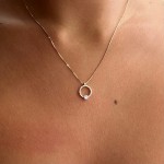 Round necklace, Κ14 gold with white zircon, ko5654 NECKLACES Κοσμηματα - chrilia.gr