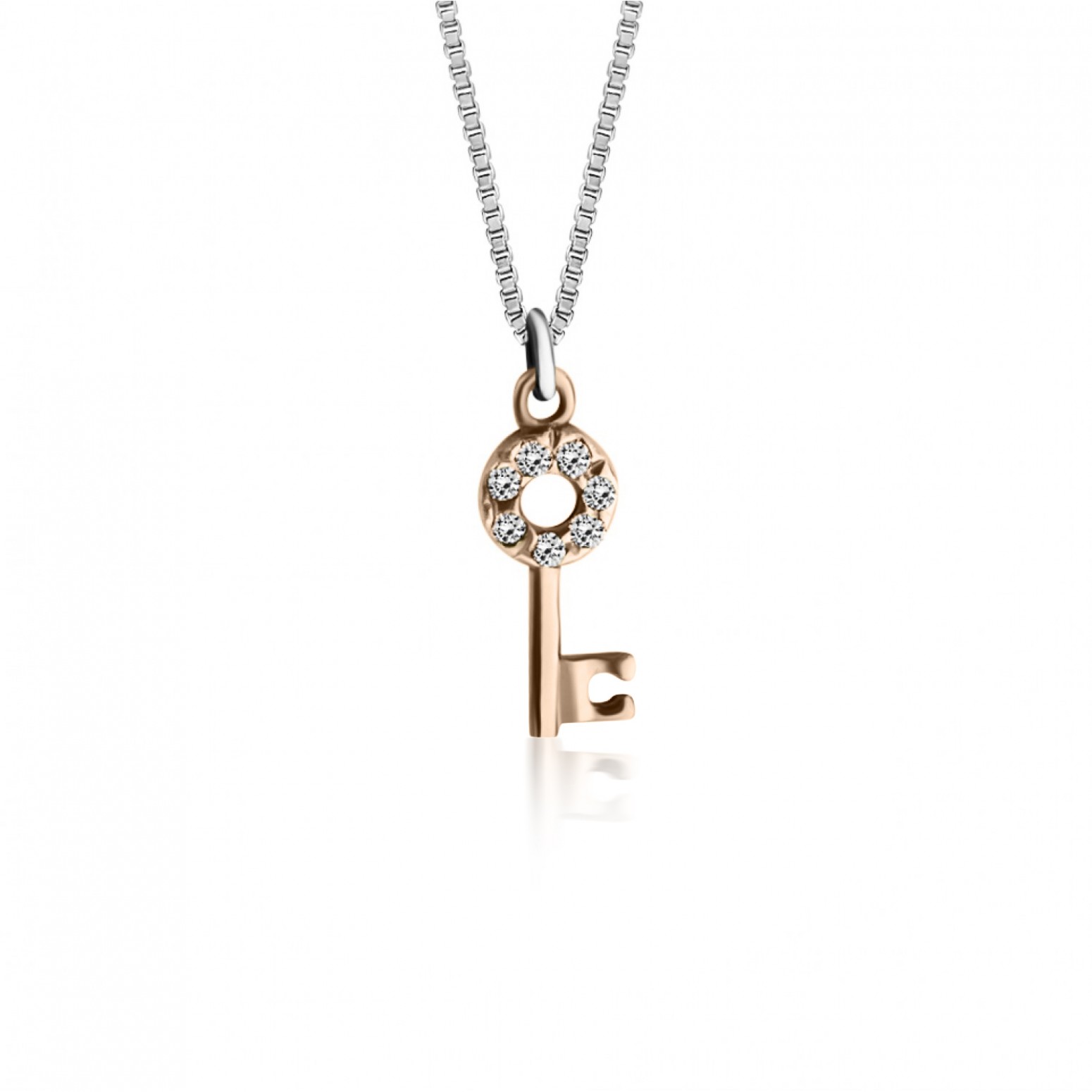 Key necklace, Κ14 pink gold with zircon, ko2311 NECKLACES Κοσμηματα - chrilia.gr