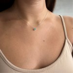 Solitaire rosette necklace, Κ18 white gold with emerald 0.25ct and diamond 0.06ct, VS1, H, me2208 NECKLACES Κοσμηματα - chrilia.gr