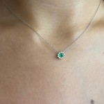 Solitaire rosette necklace, Κ18 white gold with emerald 0.25ct and diamond 0.06ct, VS1, H, me2208 NECKLACES Κοσμηματα - chrilia.gr