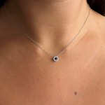 Solitaire rosette necklace, Κ18 white gold with sapphire 0.30ct and diamonds 0.06ct, VS1, G, me2209 NECKLACES Κοσμηματα - chrilia.gr