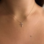 Baptism cross with chain K18 pink gold with diamonds 0.08ct, VS2, H ko5165 CROSSES Κοσμηματα - chrilia.gr