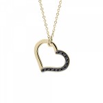 Heart necklace, Κ14 gold with black diamonds 0.05ct, ko5897 NECKLACES Κοσμηματα - chrilia.gr
