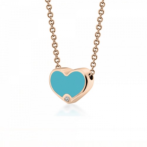 Heart necklace, Κ9 pink gold with zircon and enamel, ko5885 NECKLACES Κοσμηματα - chrilia.gr
