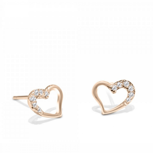 Heart earrings K14 pink gold with zircon, sk2396 EARRINGS Κοσμηματα - chrilia.gr