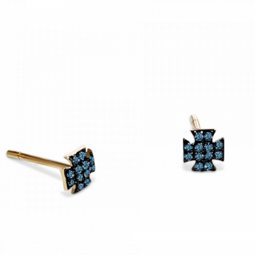 Σκουλαρίκια σταυροί Κ18 ροζ χρυσό με μπλε διαμάντια 0.10ct sk2877 ΣΚΟΥΛΑΡΙΚΙΑ Κοσμηματα - chrilia.gr
