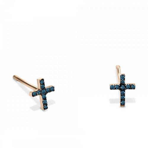 Σκουλαρίκια σταυροί Κ18 ροζ χρυσό με μπλε διαμάντια 0.10ct sk2916 ΣΚΟΥΛΑΡΙΚΙΑ Κοσμηματα - chrilia.gr