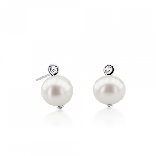 Earrings K14 white gold with pearls and diamonds 0.04ct, VS2, H, sk2937 EARRINGS Κοσμηματα - chrilia.gr