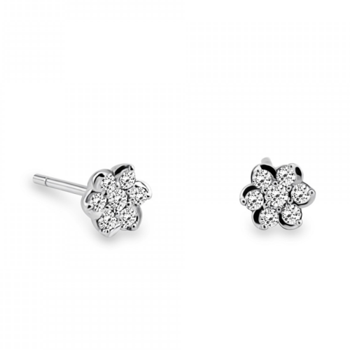 Multistone earrings flowers 18K white gold with diamonds 0.46ct, VS1, G, sk3016 EARRINGS Κοσμηματα - chrilia.gr