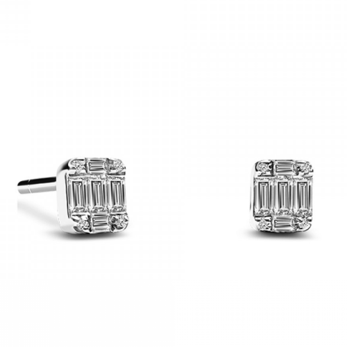 Multistone earrings 18K white gold with diamonds 0.28ct, VS1, G sk3021 EARRINGS Κοσμηματα - chrilia.gr