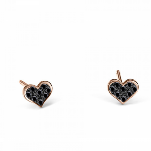 Heart earrings, 18K pink gold with black diamonds 0.09ct, sk3063 EARRINGS Κοσμηματα - chrilia.gr