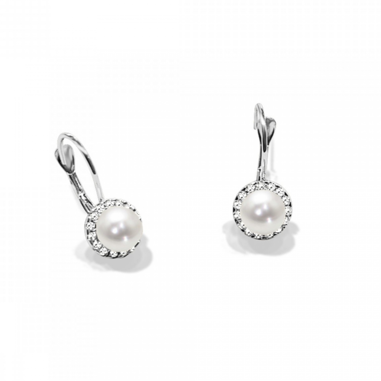 Earrings K14 white gold with pearls and zircon, sk3175 EARRINGS Κοσμηματα - chrilia.gr