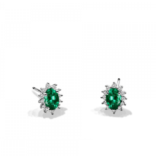Rosette earrings, K14 white gold with green and white zircon, sk3180 EARRINGS Κοσμηματα - chrilia.gr