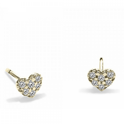 Heart earrings K14 gold with zircon, sk3195 EARRINGS Κοσμηματα - chrilia.gr