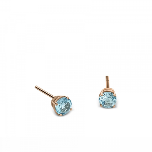 Solitaire earrings 9K pink gold with blue topaz, sk3485 EARRINGS Κοσμηματα - chrilia.gr