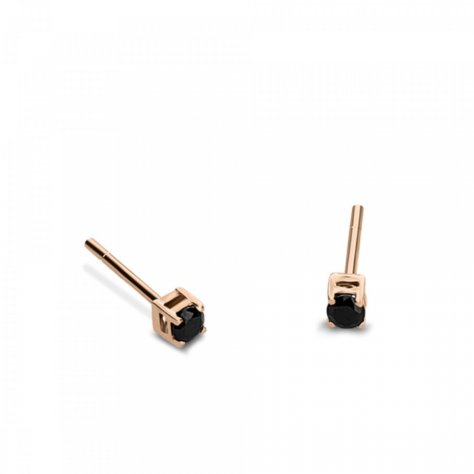 Solitaire earrings 9K pink gold with black zircon, sk3501 EARRINGS Κοσμηματα - chrilia.gr