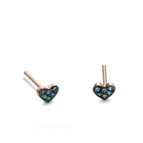 Heart earrings K9 pink gold with blue zircon, sk3507 EARRINGS Κοσμηματα - chrilia.gr