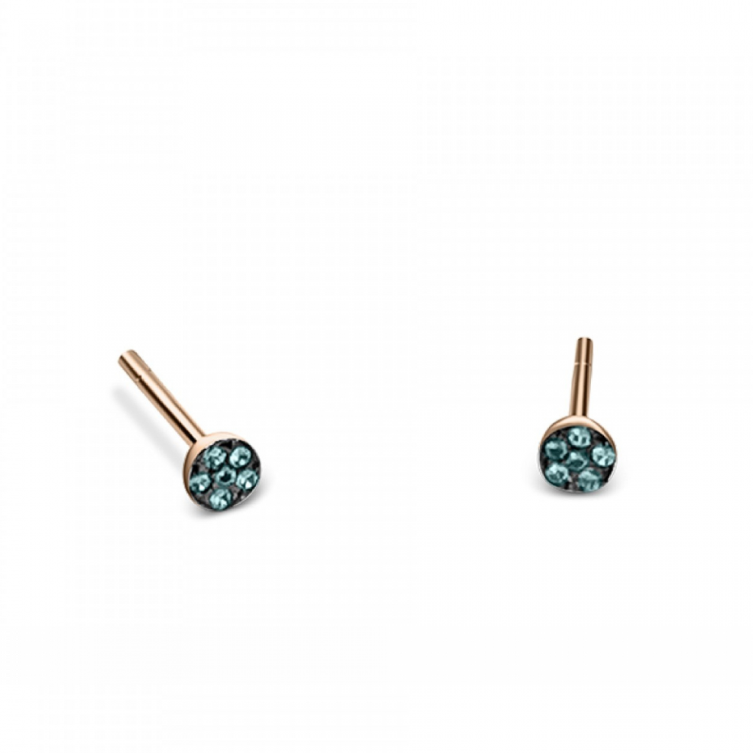 Round earrings K9 pink gold with blue zircon, sk3510 EARRINGS Κοσμηματα - chrilia.gr