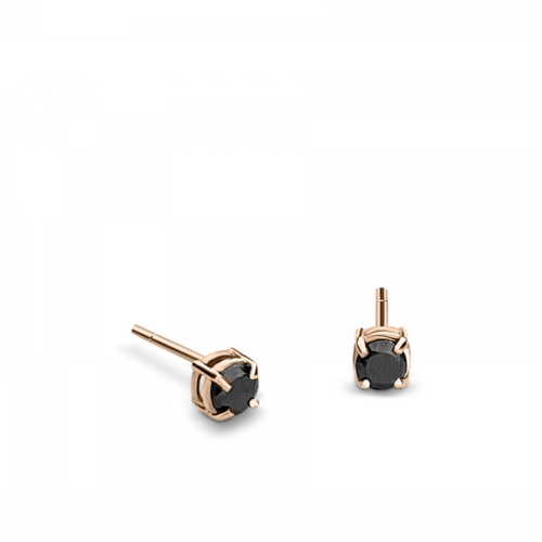 Solitaire earrings 9K pink gold with black zircon, sk3514 EARRINGS Κοσμηματα - chrilia.gr