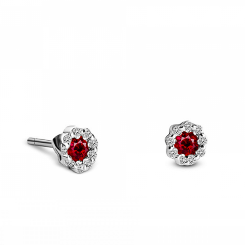 Rosette earrings 18K white gold with rubies 0.41ct and diamonds 0.12ct VS1, G sk3516 EARRINGS Κοσμηματα - chrilia.gr