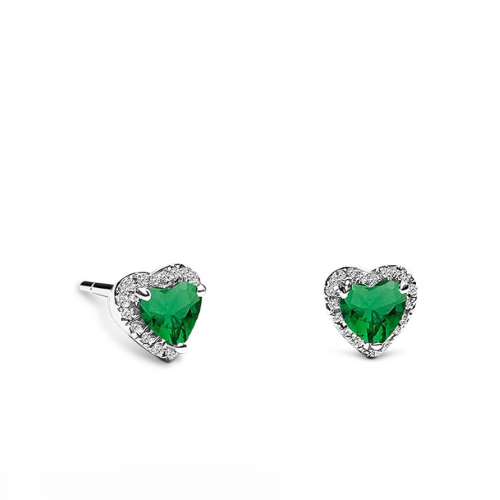 Heart earrings 18K white gold with emeralds 0.80ct and diamonds 0.10ct VS1, G sk3517 EARRINGS Κοσμηματα - chrilia.gr