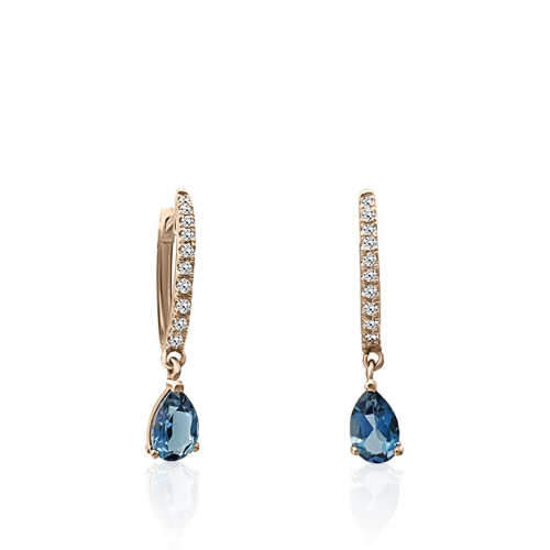 Hoop earrings 18K pink gold with London Blue topaz 0.84ct and diamonds 0.10ct, VS1, G, sk3671 EARRINGS Κοσμηματα - chrilia.gr