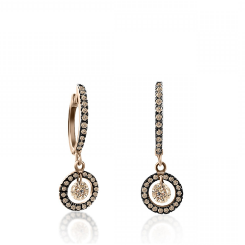 Hoop earrings 18K pink gold with brown diamonds 0.55ct, sk3673 EARRINGS Κοσμηματα - chrilia.gr