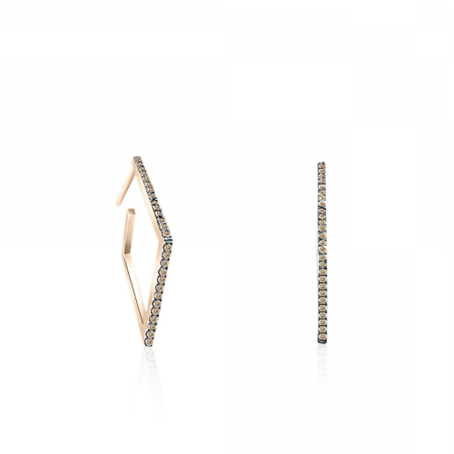 Square hoop earrings 18K pink gold with brown diamonds 0.18ct, sk3675 EARRINGS Κοσμηματα - chrilia.gr