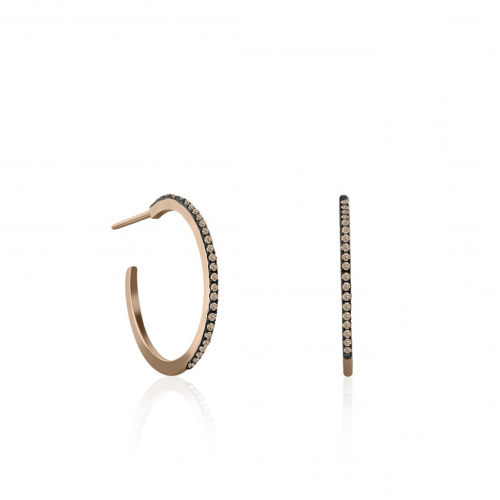 Hoop earrings 18K pink gold with brown diamonds 0.18ct, sk3676 EARRINGS Κοσμηματα - chrilia.gr