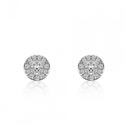 Multistone rosette earrings 18K white gold with diamonds 0.15ct, VS1, G, sk3677 EARRINGS Κοσμηματα - chrilia.gr